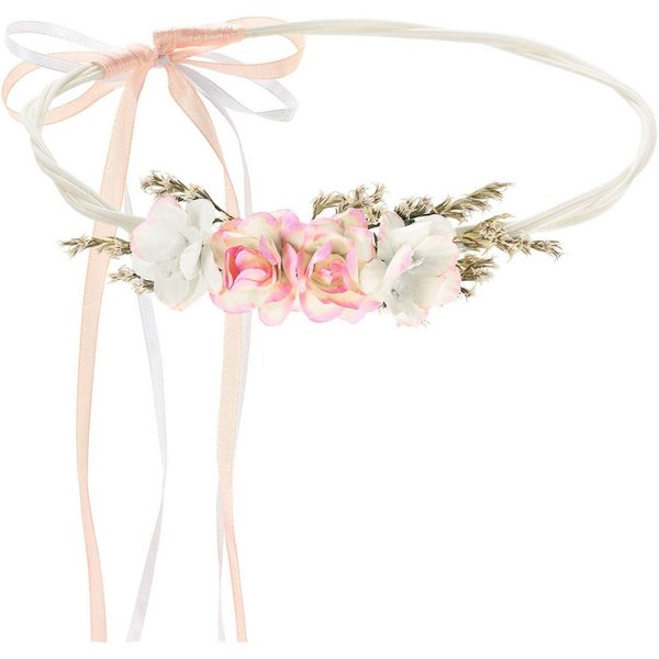 partydeco Diadem, Blumenkranz für Haare 18cm Haarkranz mit Blumen Rosa / Weiß