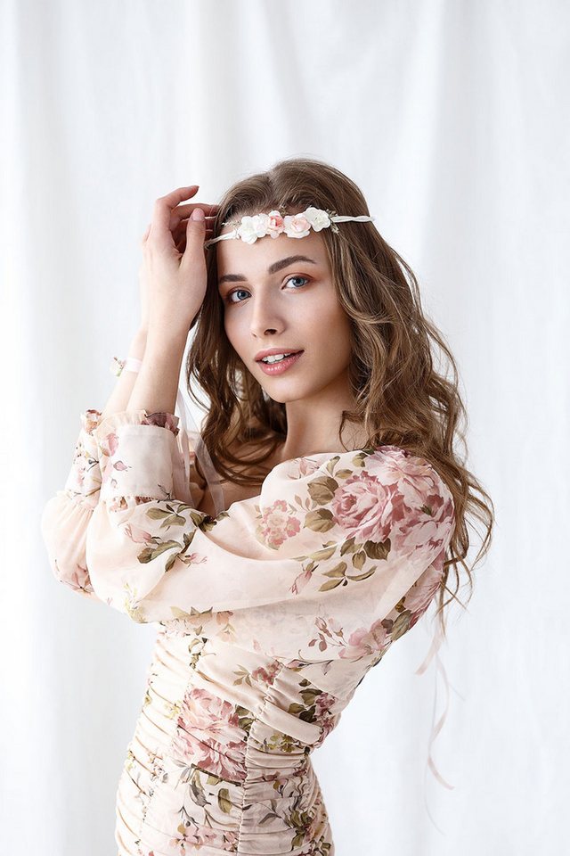 partydeco Diadem, Blumenkranz für Haare 18cm Haarkranz mit Blumen Rosa / Weiß – Bild 2 von 3