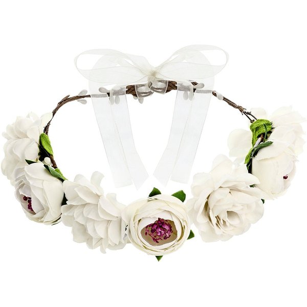 partydeco Diadem, Blumenkranz für die Haare mit Kunstblumen Durchmesser 17cm weiß