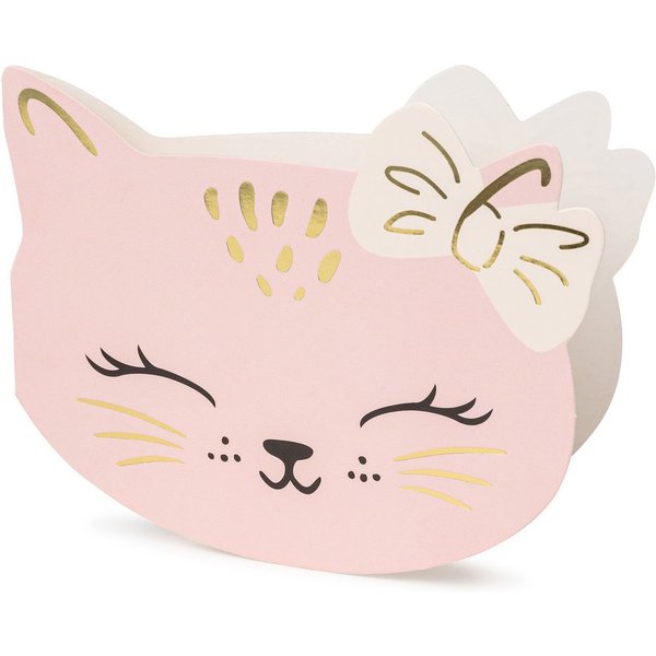 partydeco Einladungskarten, Einladungskarten mit Umschlag 13x10cm Katzen Motiv 6er Set Rosa