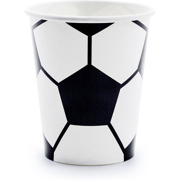 partydeco Einwegbecher, Papier, Pappbecher Fußball 220ml schwarz weiß 6er Set