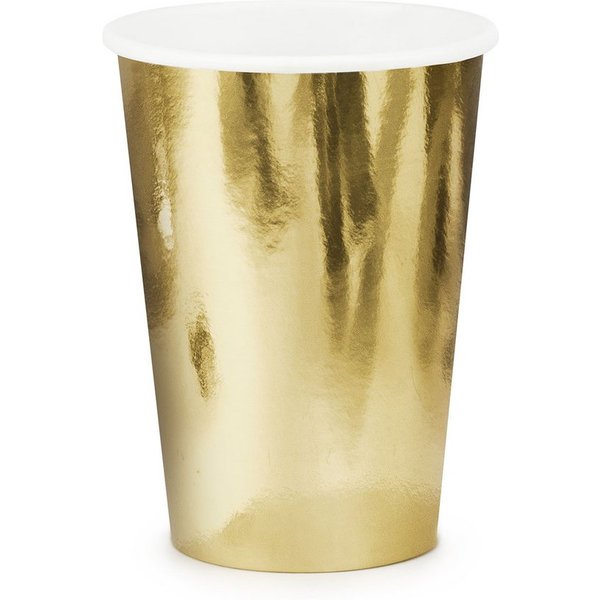 partydeco Einwegbecher, Papier, Pappbecher 220ml Einweg 6er Set Gold