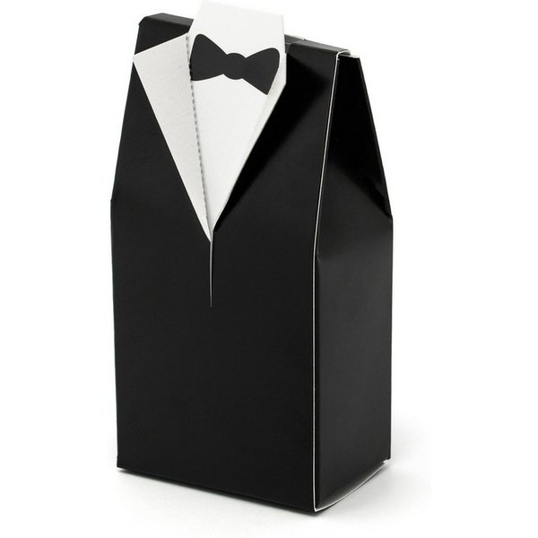 partydeco Geschenkbox, Geschenkbox für Gastgeschenke 5x3x9,5cm Bräutigam 10 Stk Schwarz Weiß