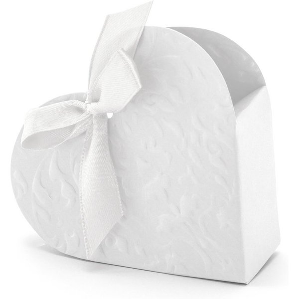 partydeco Geschenkbox, Geschenkbox Herz 10x9cm Gastgeschenk aus Papier 10er Set Weiß