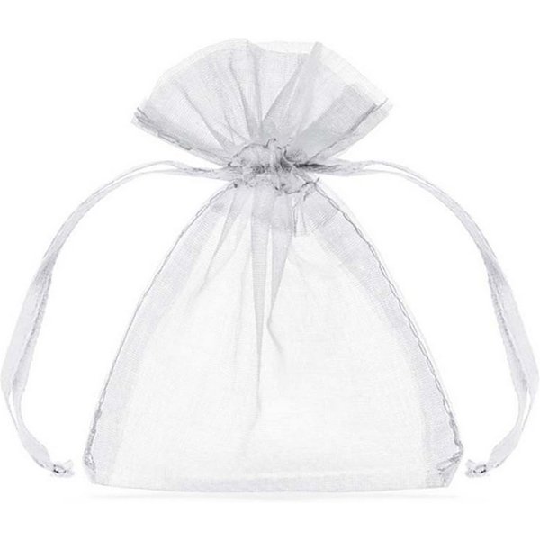 partydeco Geschenkpapier Organzasäckchen mit Satinband, 10Stück, weiß