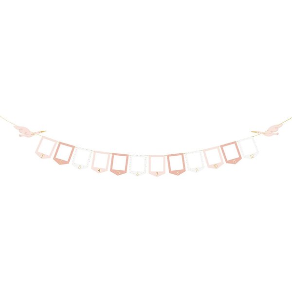 partydeco Girlande, Fotogirlande Banner aus Papier Storch 15x300cm rosa gold
