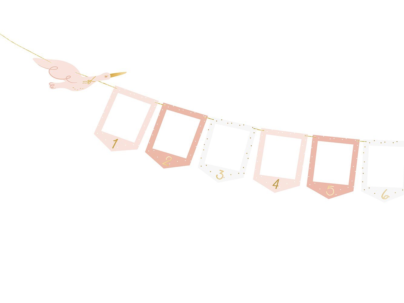 partydeco Girlande, Fotogirlande Banner aus Papier Storch 15x300cm rosa gold – Bild 2 von 5