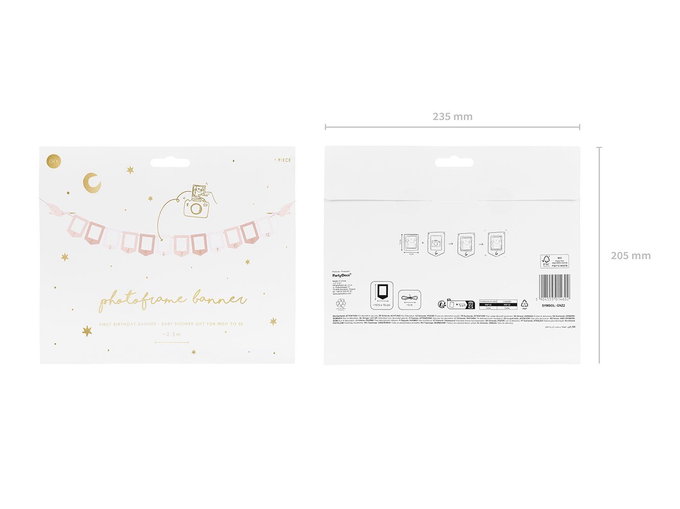 partydeco Girlande, Fotogirlande Banner aus Papier Storch 15x300cm rosa gold – Bild 5 von 5