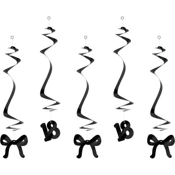 partydeco Girlande, Spiralgirlande 50cm Deckenhänger Zahl 18 und Schleifen 5er Set Schwarz
