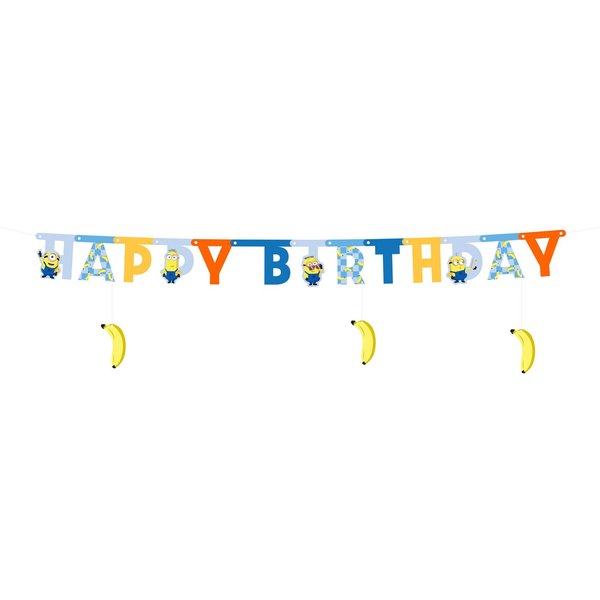 partydeco Girlande, Happy Birthday Girlande 153x50cm Minions Banner Blau / Gelb / Orange