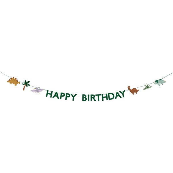 partydeco Hängedekoration, Happy Birthday Girlande 11x450cm Banner mit Dinosaurier Motiv Grün