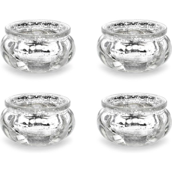 partydeco Kerzenhalter, Teelichtgläser 6x3cm silber 4er Set