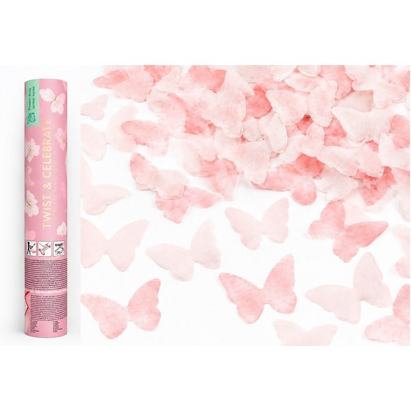 partydeco Konfetti, Konfettikanone mit Schmetterlingen 20cm Rosa