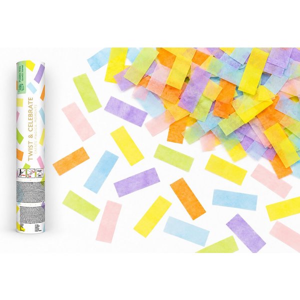 partydeco Konfetti, Konfettikanone mit Streifen 20cm Bunt Pastell
