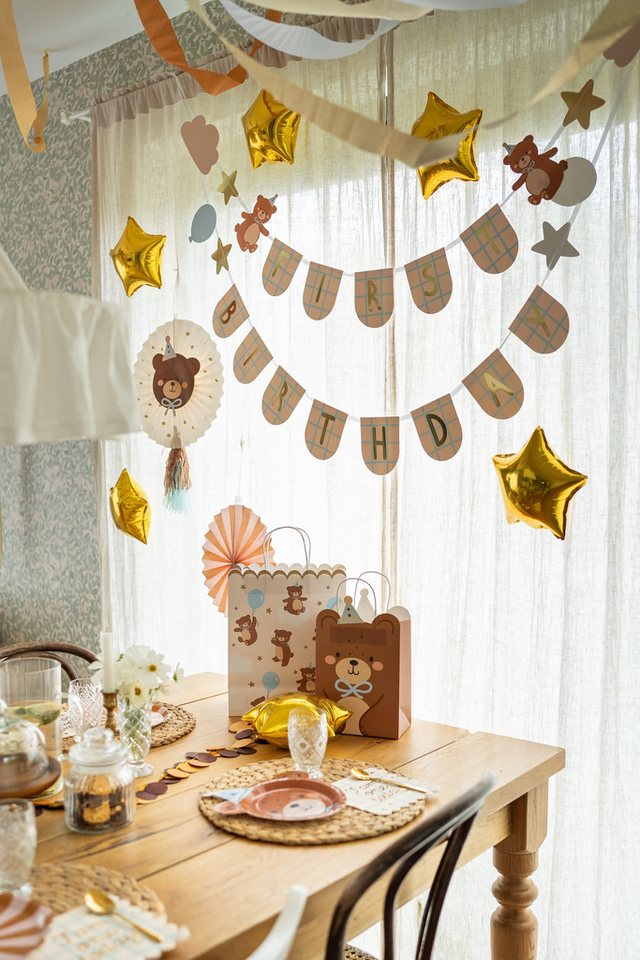 partydeco Papierdekoration, Geschenktüte Bär mit Henkel 18x10x29cm Braun / Blau – Bild 3 von 4