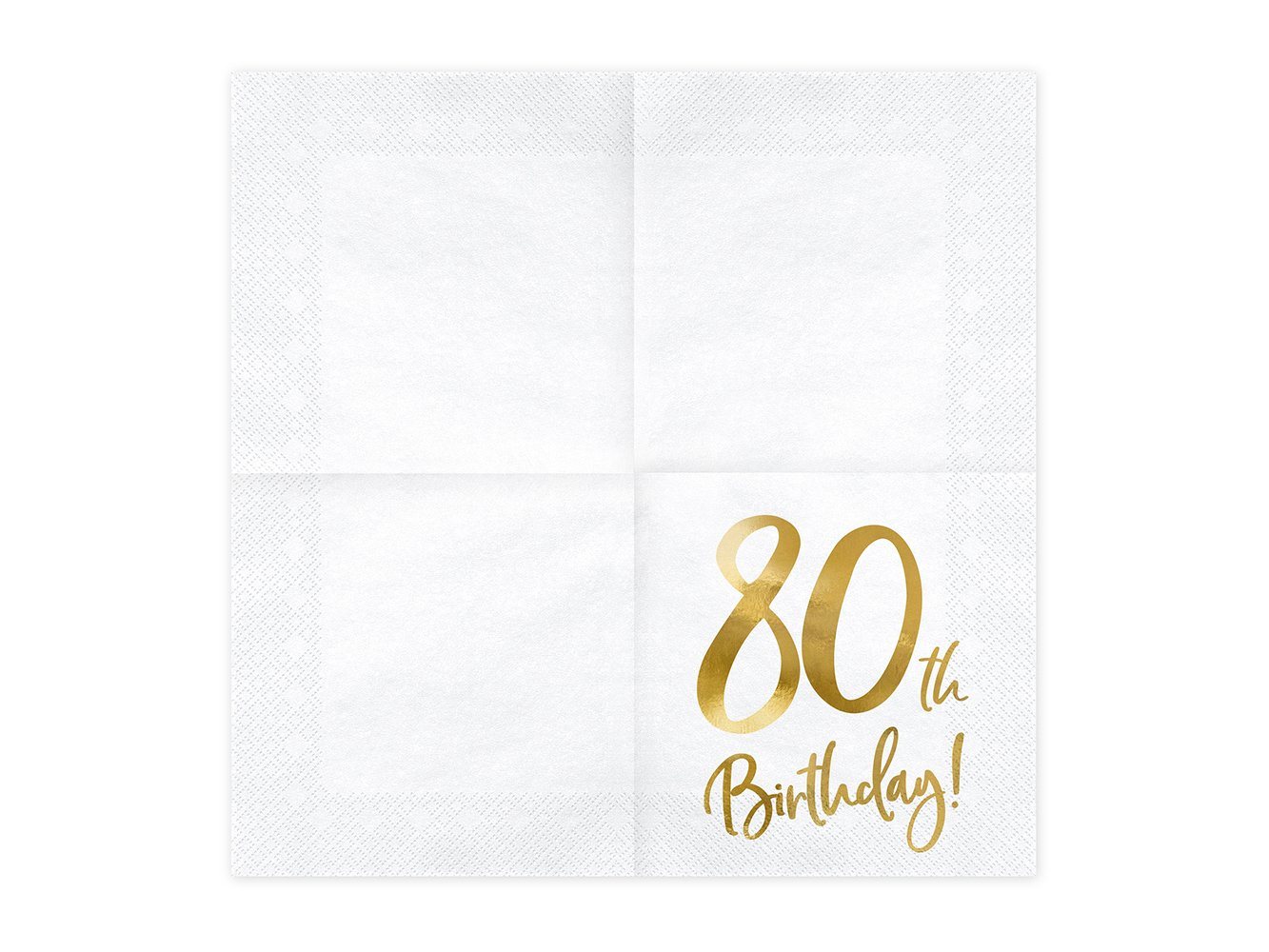 partydeco Papierserviette, Servietten 80.Geburtstag 33x33cm 20 Stück weiß gold – Bild 2 von 3