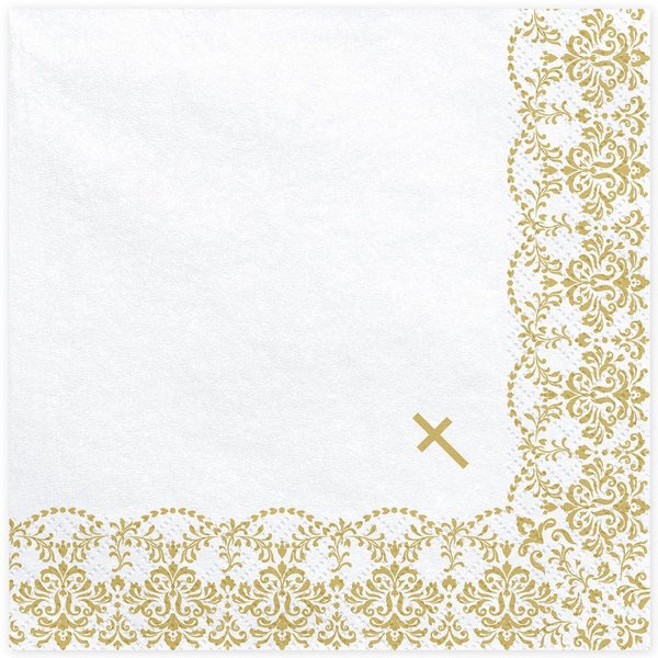 partydeco Papierserviette, Servietten Papier 33x33cm mit Ornamente Motiv 20 Stück Weiß / Gold