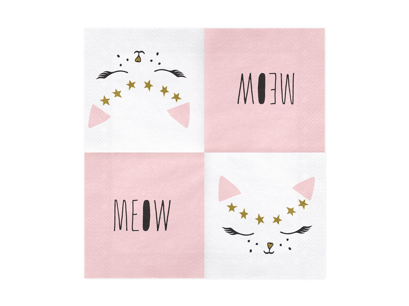 partydeco Papierserviette, Servietten Katze 33x33cm weiß / gold / rosa, 20 Stück – Bild 2 von 5