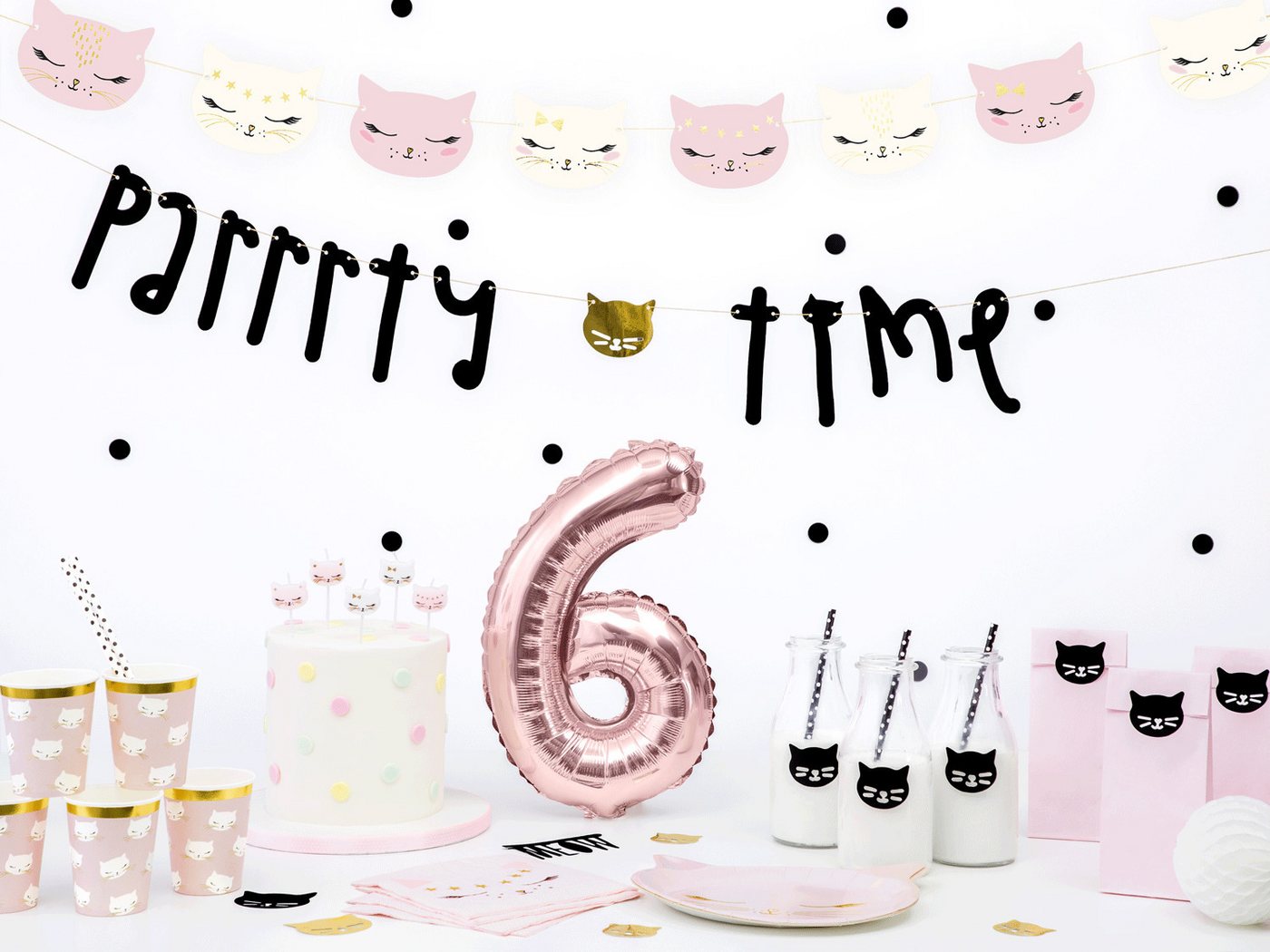 partydeco Papierserviette, Servietten Katze 33x33cm weiß / gold / rosa, 20 Stück – Bild 5 von 5