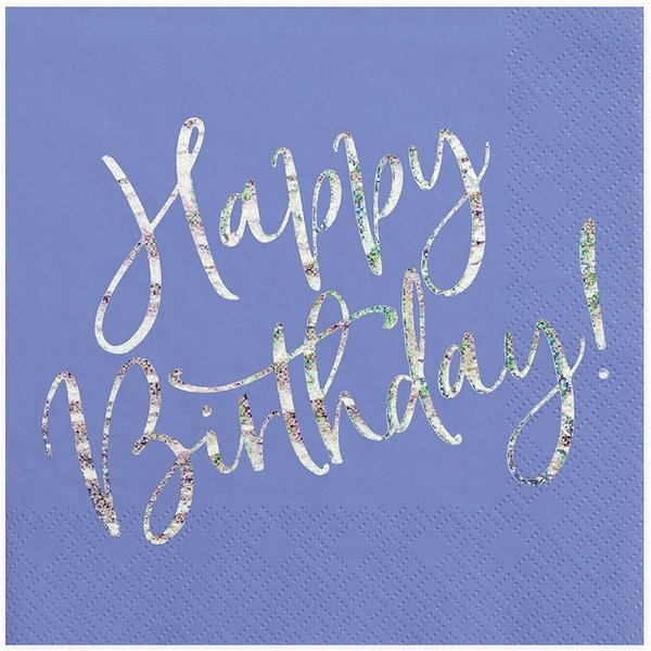 partydeco Papierserviette, Servietten Happy Birthday 33x33cm 20 Stück blau