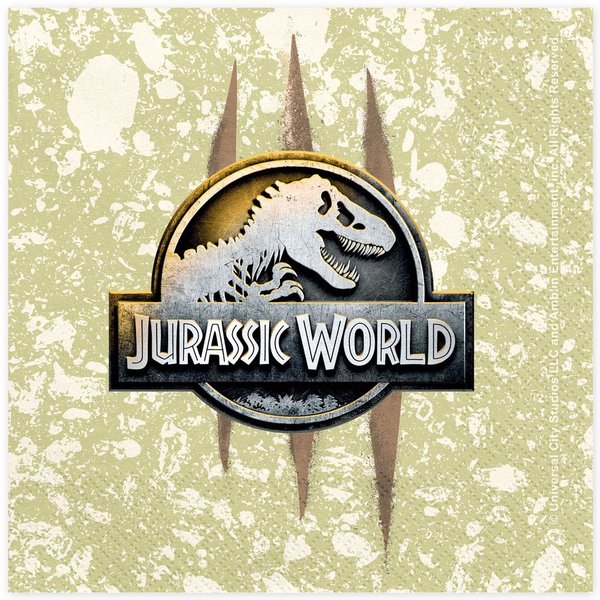 partydeco Papierserviette, Servietten Jurassic World 33x33cm Papier 20 Stk mit Logo Grün Beige