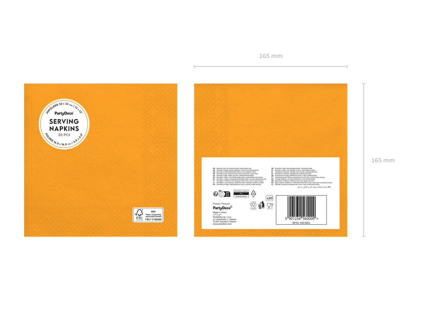 partydeco Papierserviette, Servietten Papier 33x33cm 2-lagig 20 Stück Orange – Bild 3 von 5