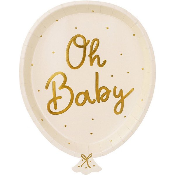 partydeco Pappteller, Pappteller Oh Baby 17,5x22cm 6er Set creme gold
