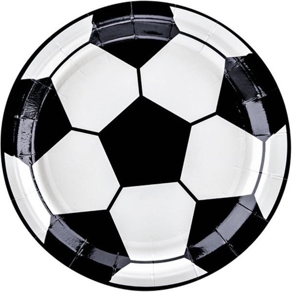 partydeco Pappteller, Pappteller 18cm Fußball 6er Set weiß / schwarz