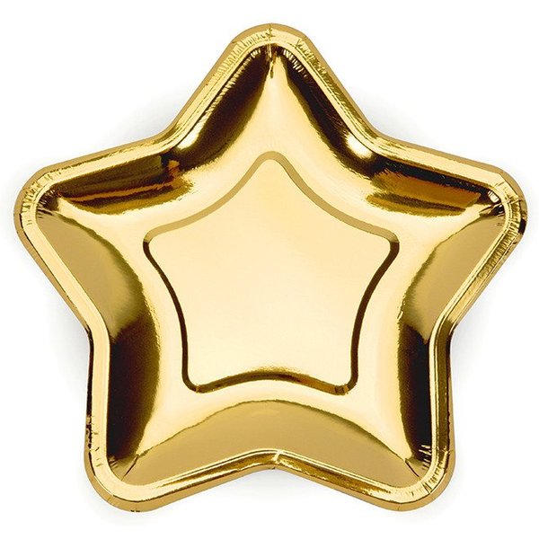 partydeco Pappteller, Pappteller in Stern Form 18cm gold 6er Set