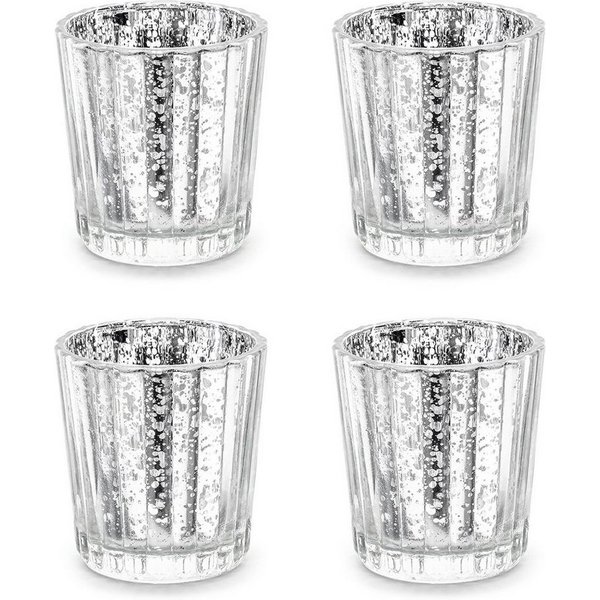 partydeco Teelichthalter, Teelichthalter Glas 5,5x6cm silber 4er Set