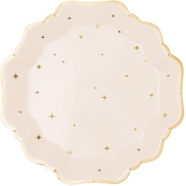 partydeco Teller, Pappteller 21cm mit Goldrand und Sternen 6er Set Creme / Gold