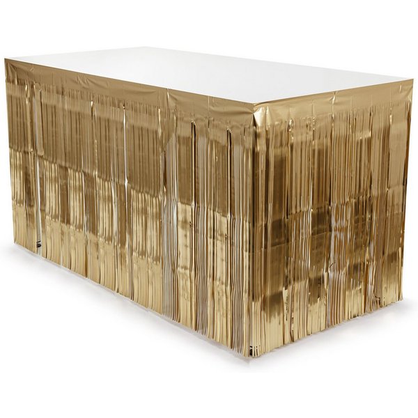 partydeco Tischdecke, Lametta Tischrock 300x80cm Gold