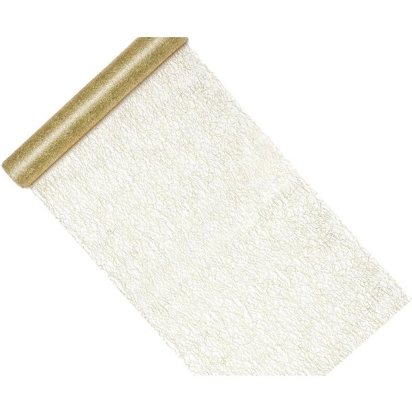 partydeco Tischläufer, Tischläufer in Netzoptik 36cm x 9m Rolle Gold metallic