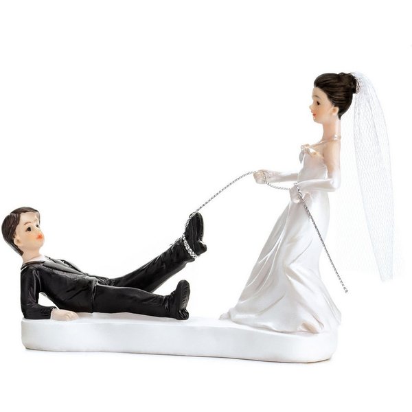 partydeco Tortenstecker, Tortenfigur Hochzeit 11,5cm Brautpaar mit Seil Weiß / Schwarz