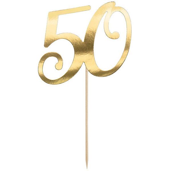 partydeco Tortenstecker, Cake Topper "50" gold 20,5cm