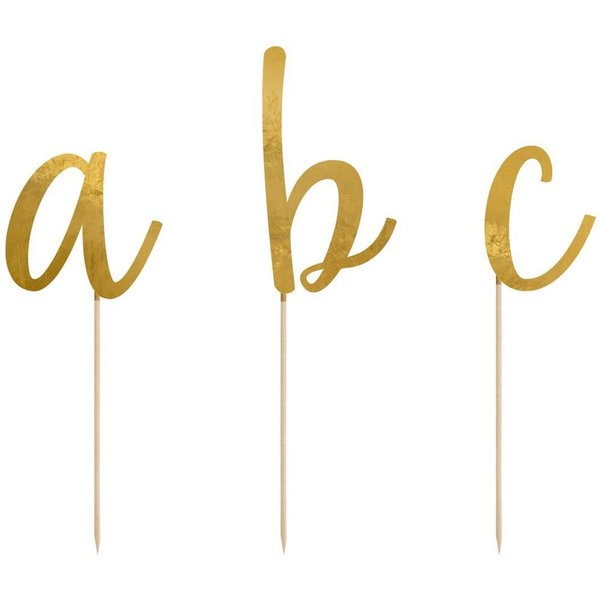 partydeco Tortenstecker, Cake Topper Buchstaben Papier gold, 53 Stück