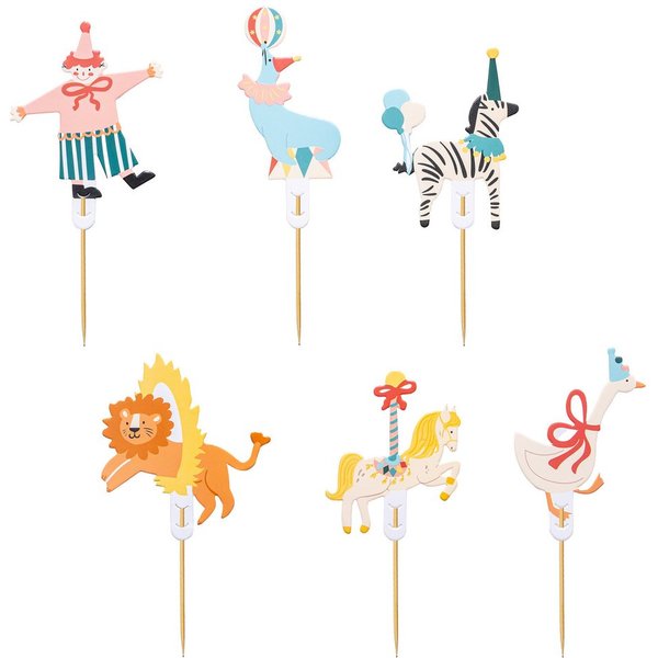 partydeco Tortenstecker, Cake Topper Zirkus 9 - 11,5cm 6er Set