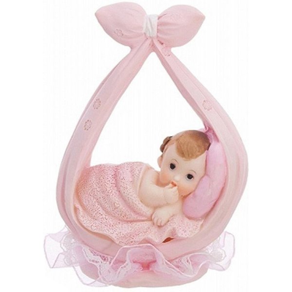 partydeco Tortenstecker, Tortenfigur Baby 11cm Mädchen im Tragetuch Hellrosa