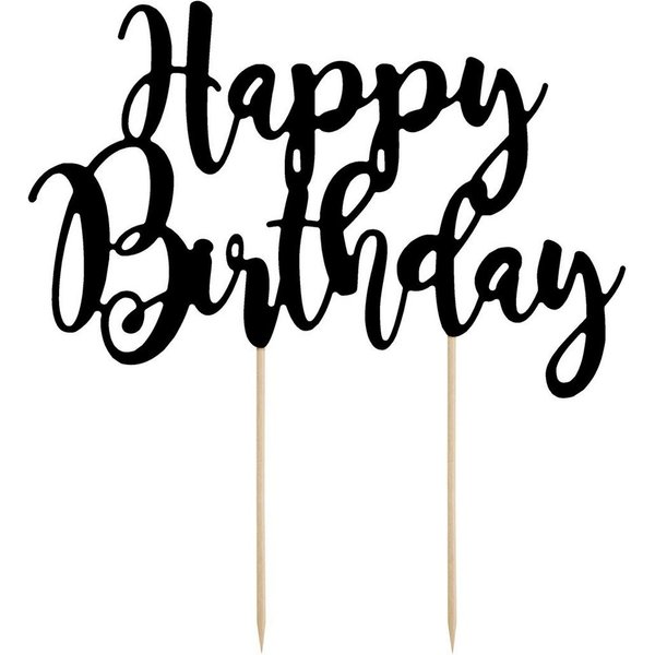partydeco Tortenstecker, Cake Topper Happy Birthday 22.5cm, schwarz