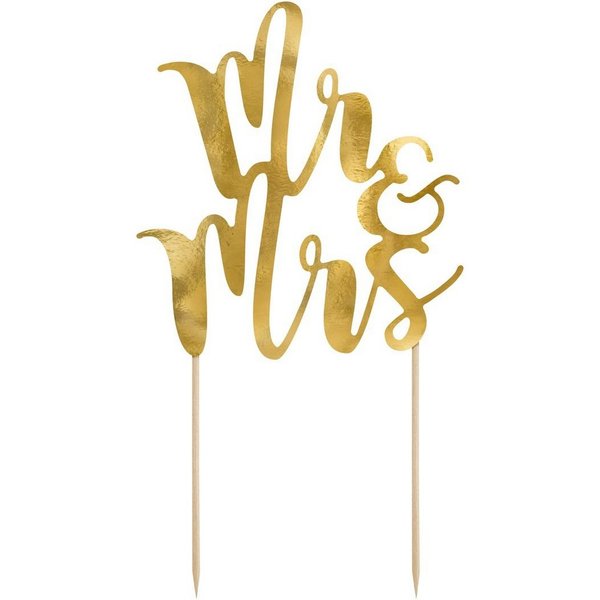 partydeco Tortenstecker, Cake Topper Mr & Mrs / Hochzeit 25.5cm, gold