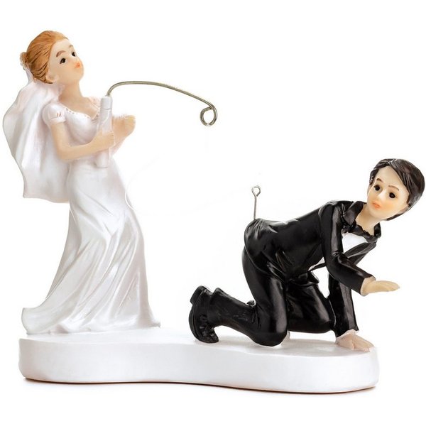 partydeco Tortenstecker, Tortenfigur Hochzeit 13cm Brautpaar mit Angel Weiß / Schwarz