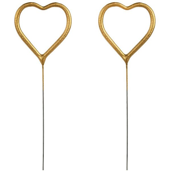 partydeco Tortenstecker, Wunderkerzen Hochzeit 16x5cm Herz gold 2er Set