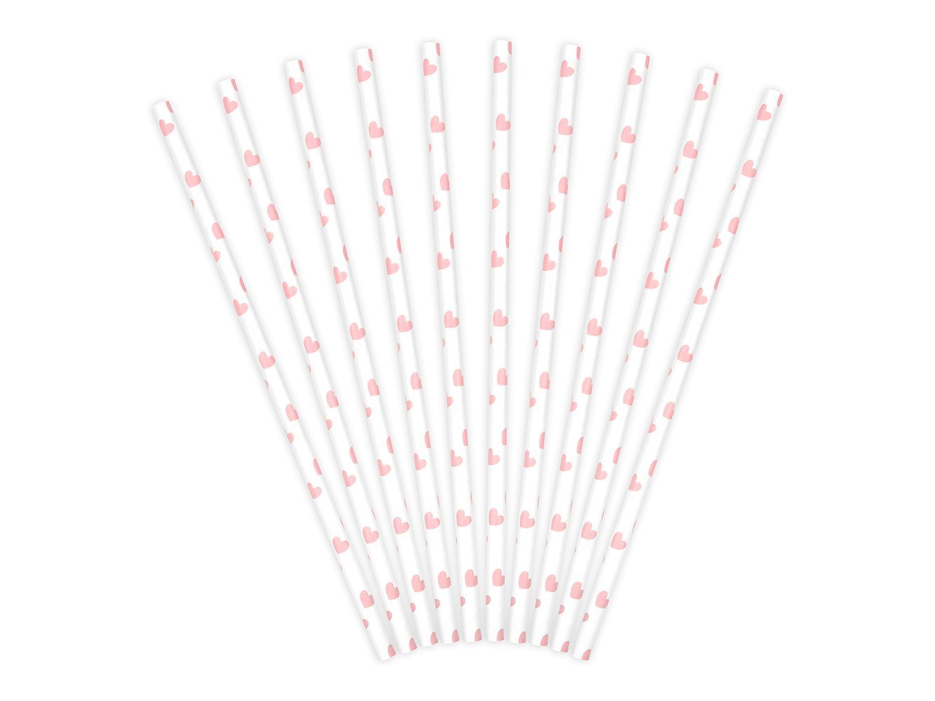 partydeco Trinkhalme, Papierstrohhalme mit Herzen 19cm weiß rosa 10er Set – Bild 2 von 2