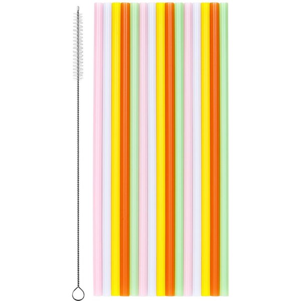 partydeco Trinkhalme, Mehrweg Strohhalme Kunststoff 23cm mit Reinigungsbürste 30er Set Bunt
