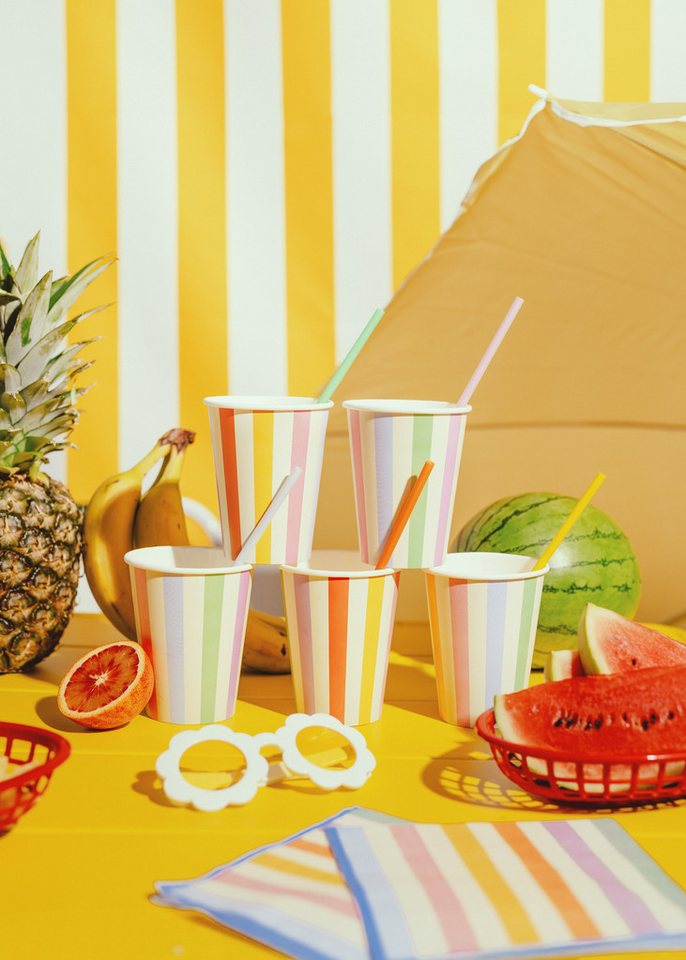 partydeco Trinkhalme, Mehrweg Strohhalme Kunststoff 23cm mit Reinigungsbürste 30er Set Bunt – Bild 2 von 4