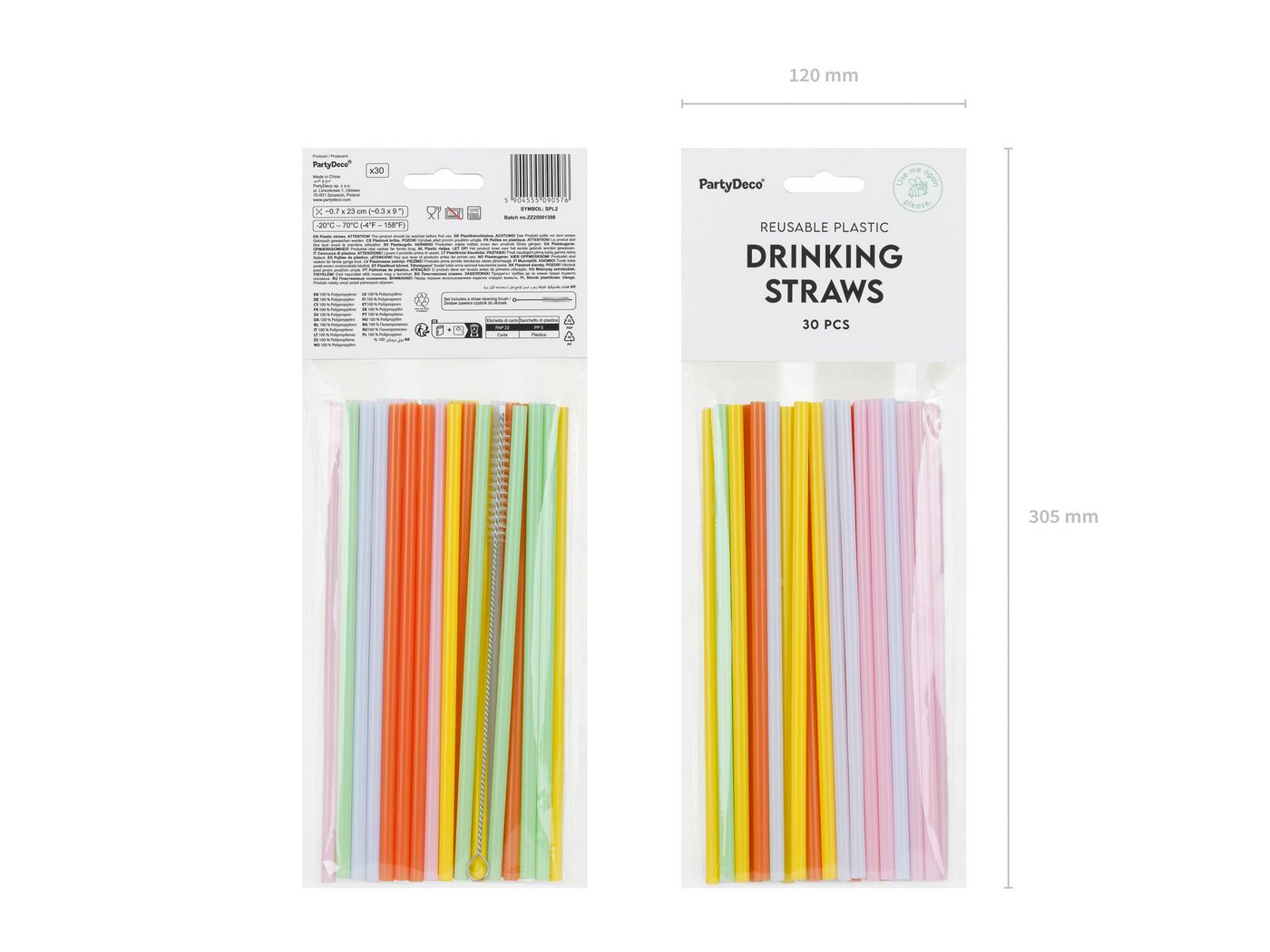 partydeco Trinkhalme, Mehrweg Strohhalme Kunststoff 23cm mit Reinigungsbürste 30er Set Bunt – Bild 3 von 4
