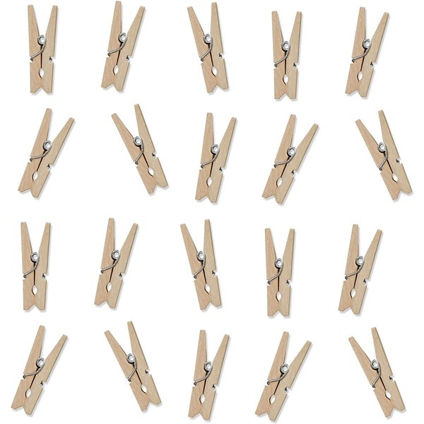 partydeco Wäscheklammern, Kleine Wäscheklammern für Fotos 3cm mini Holzklammern natur 20er Set