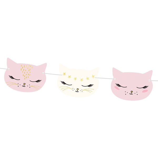 partydeco Wimpelkette, Girlande Papier DIY Katzen 1.4m rosa / weiß