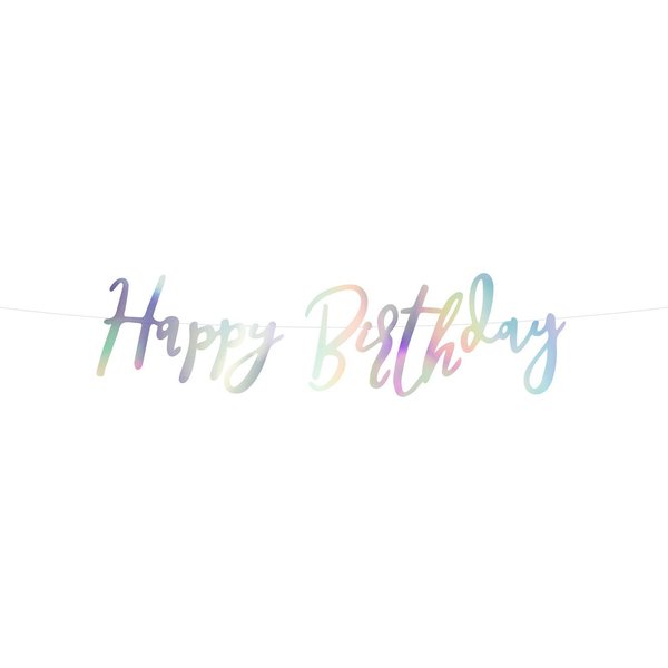 partydeco Wimpelkette, Happy Birthday Schriftzug Girlande 16x62cm silber irisierend