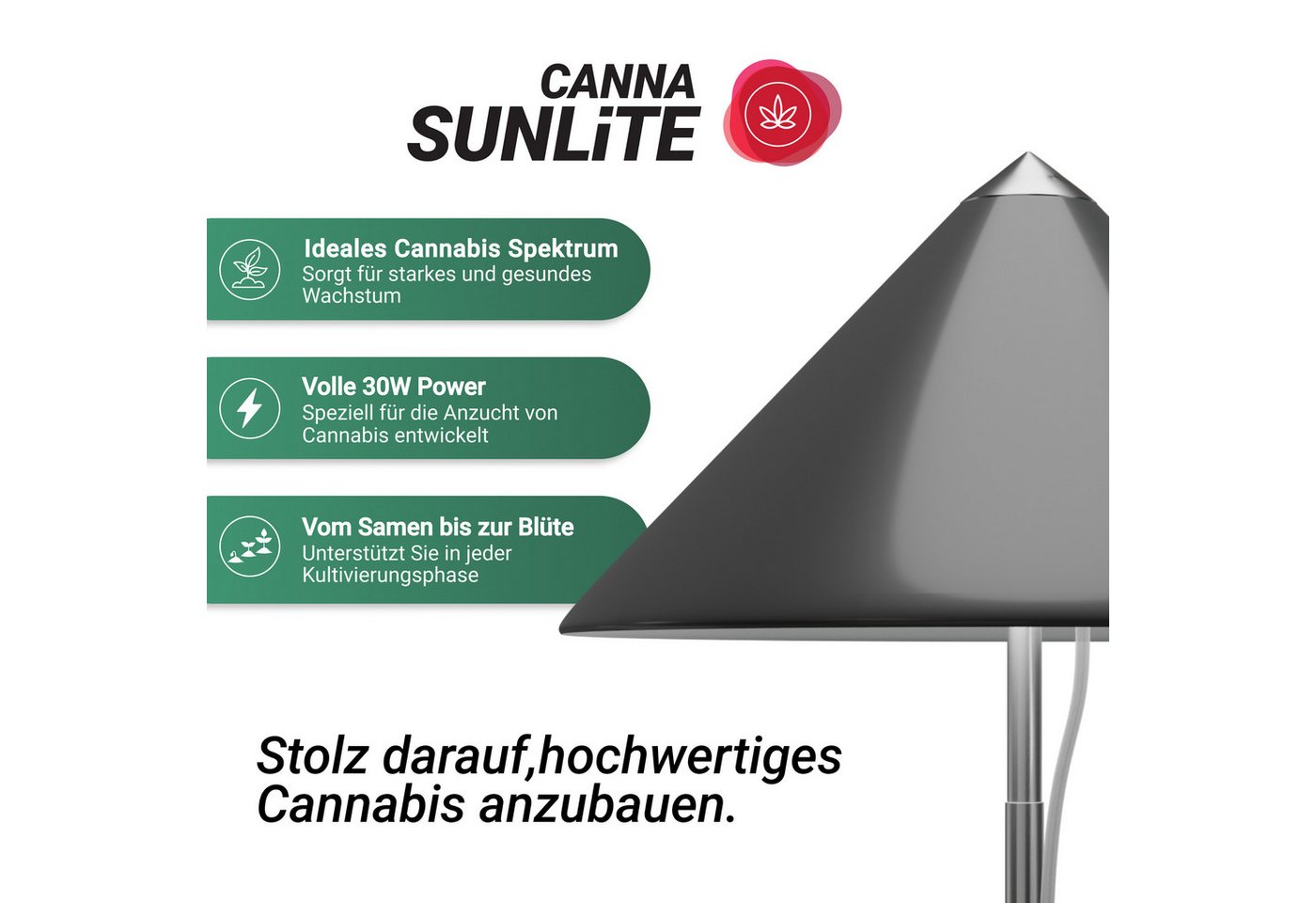 PARUS Pflanzenlampe CANNA, Leuchtmittel für Pflanzen, Teleskopstab 1,7m, Parus by Venso SUNLiTE XL LED Vollspektrum Pflanzenlampe Grau 25W Indo – Bild 2 von 5